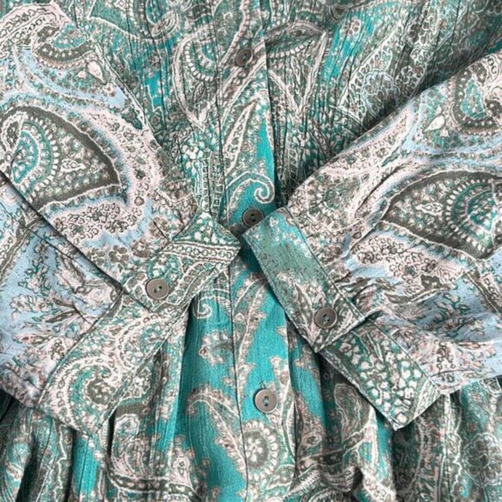 Soft Surroundings Aqua Scroll Design‎ Button Up Dress Adair Dress Size L… - Picture 13 of 14